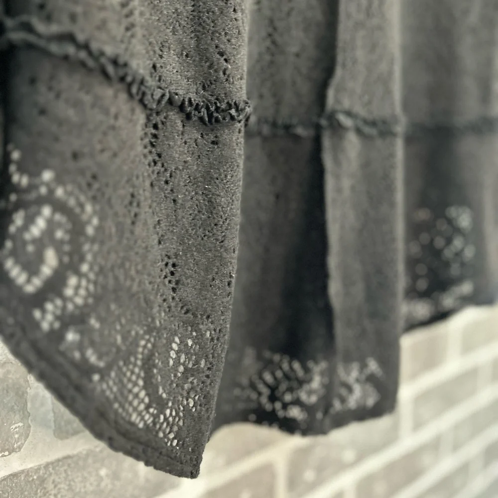 Free People Not Cold In This Knit Top Black Lace Open Knit Boho Oversized Small